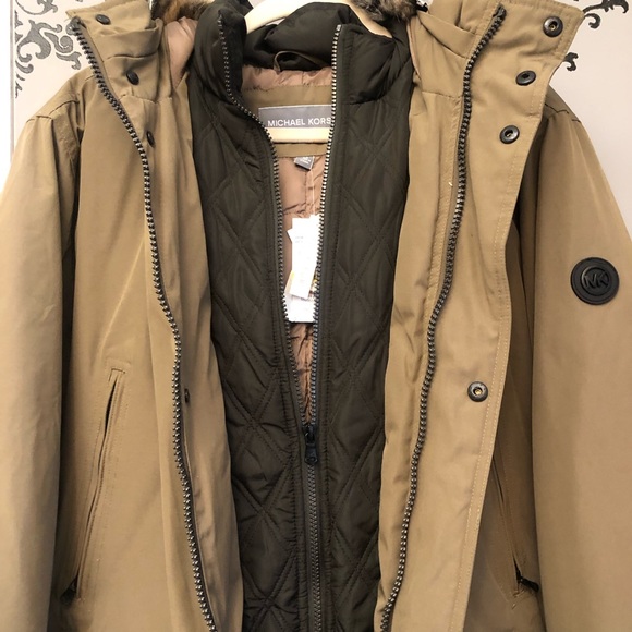 Michael Kors Men's Beige Bib Snorkel Faux-Fur Trim Parka Coat Jacket Size M $429 - Picture 7 of 16